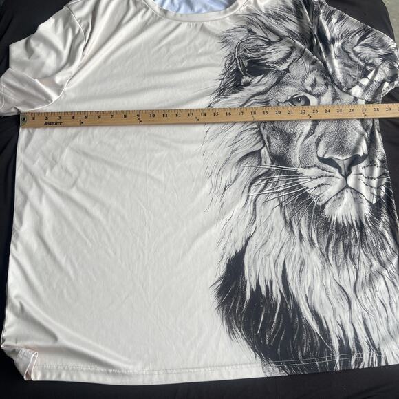 Lion Graphic Shirt Mens 5XL Beige All Over Print Big Face Animal Tee Crewneck - Picture 6 of 7